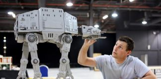 Giant LEGO Star Wars AT-AT built on video