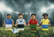 LEGO Editions Football Sets Celebrate Messi, Ronaldo, Mbappé and Vini Jr. Ahead of the World Cup LEGO Editions football minifigures on a pitch