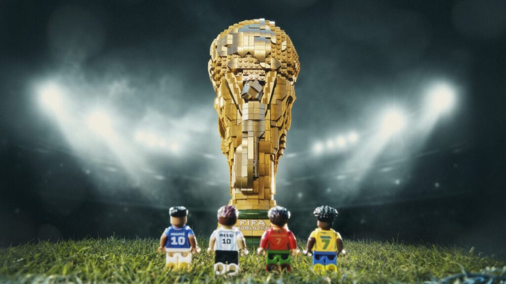 LEGO Editions Football Sets Celebrate Messi, Ronaldo, Mbappé and Vini Jr. Ahead of the World Cup 6 The LEGO Editions Football minifigures star up at the LEGO FIFA World Cup model.